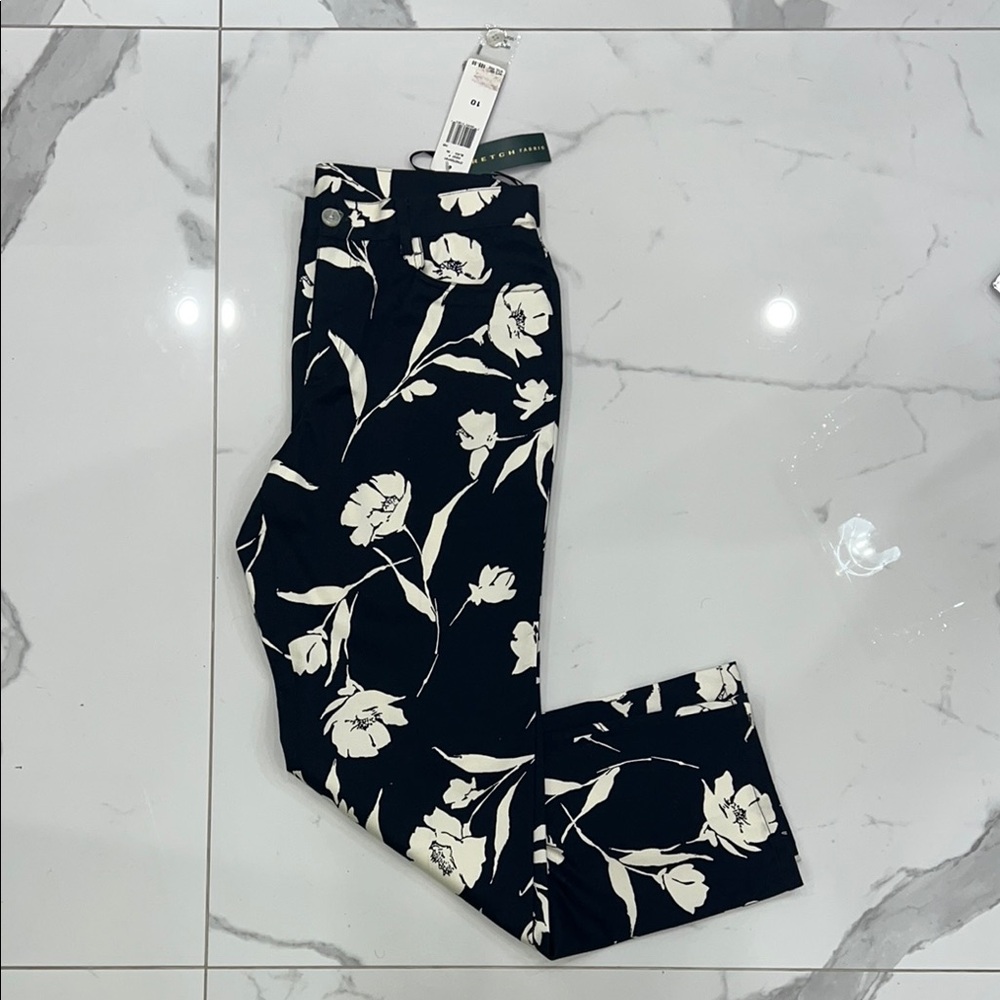 Floral Black and White Pants